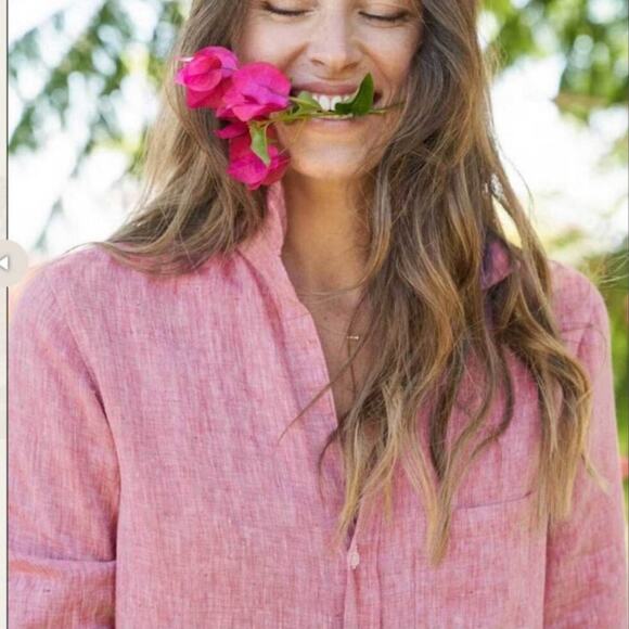 Frank & Eileen Rory Maxi Shirtdress Italian Linen Red Lived-In Linen Size Large - Picture 7 of 16